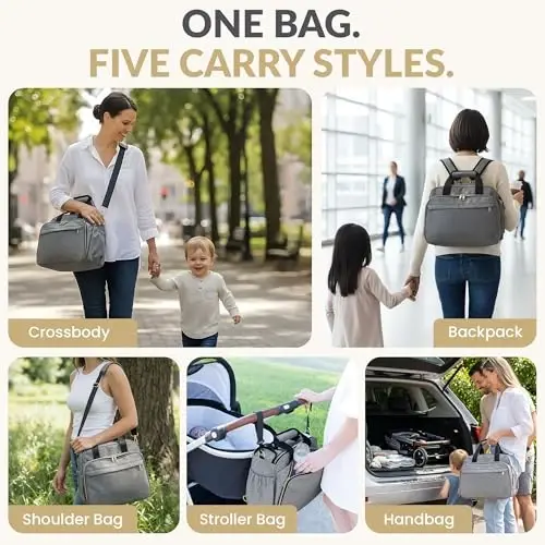 Mellories 4 in 1 Convertible Baby Diaper Bag – Converts from Tote to Backpack, Stroller & Crossbody Diaper Bag – Gray Baby Travel Bag – Gift for Moms - 2