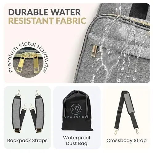 Mellories 4 in 1 Convertible Baby Diaper Bag – Converts from Tote to Backpack, Stroller & Crossbody Diaper Bag – Gray Baby Travel Bag – Gift for Moms - 5