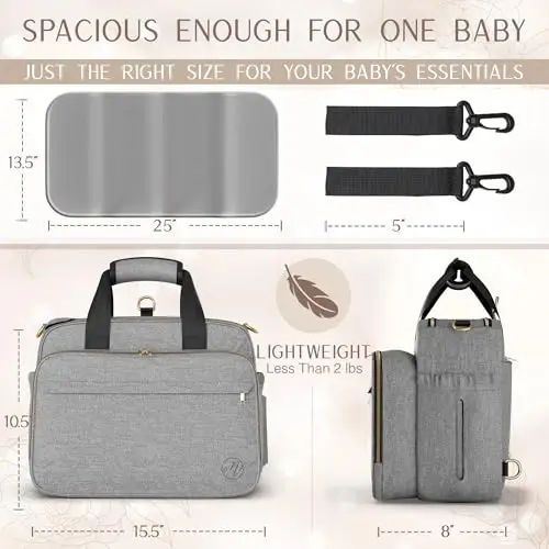 Mellories 4 in 1 Convertible Baby Diaper Bag – Converts from Tote to Backpack, Stroller & Crossbody Diaper Bag – Gray Baby Travel Bag – Gift for Moms - 5
