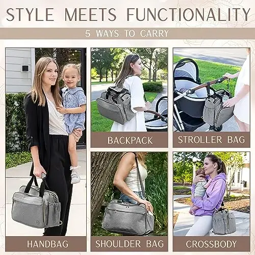 Mellories 4 in 1 Convertible Baby Diaper Bag – Converts from Tote to Backpack, Stroller & Crossbody Diaper Bag – Gray Baby Travel Bag – Gift for Moms - MELLORIES (1)