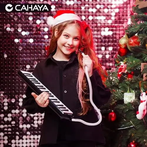 Melodica CAHAYA с 32 клавишами, двойным мундштуком, аэропианино, клавиатурный музыкальный инструмент с сумкой для переноски, 32 клавиши, черный, CY0050-1 - 4