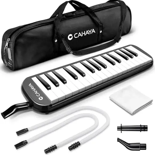 Melodica CAHAYA с 32 клавишами, двойным мундштуком, аэропианино, клавиатурный музыкальный инструмент с сумкой для переноски, 32 клавиши, черный, CY0050-1 - 5