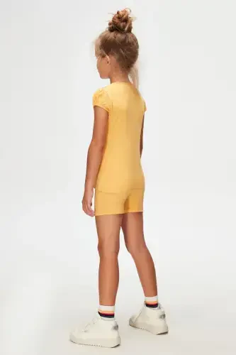 Melon Yellow Basic Girl Kids Zero Collar Watermelon Sleeve T-Shirt-AMBER - 4