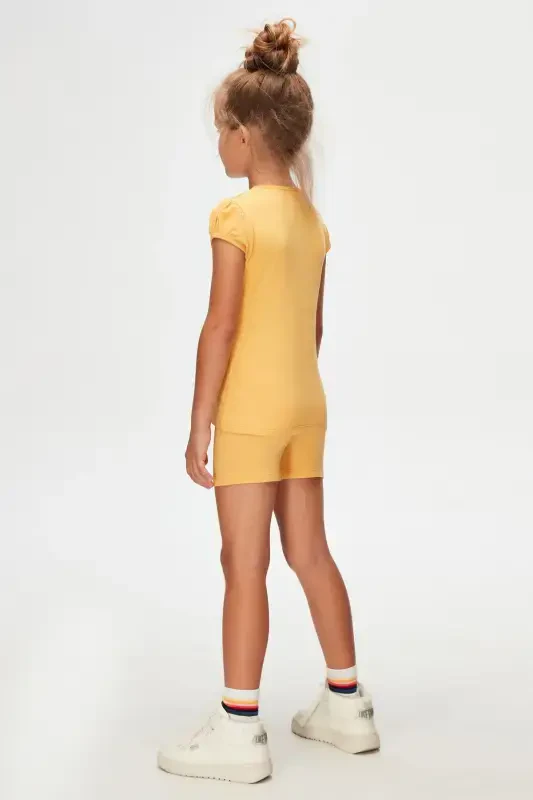 Melon Yellow Basic Girl Kids Zero Collar Watermelon Sleeve T-Shirt-AMBER - 4