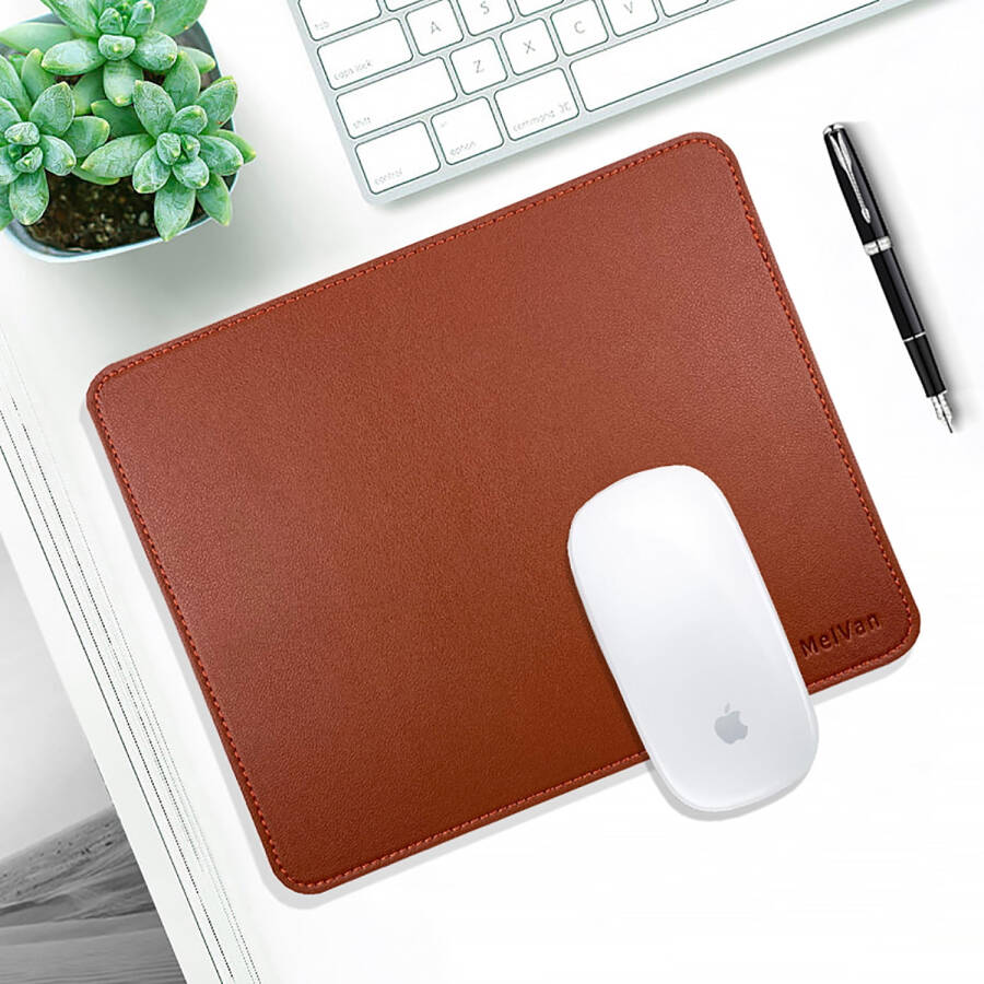 MelVan PU Leather Mouse Pad with Stitched Edge, Wood Mouse Pad, Waterproof Gaming Mouse Pad Mat for Computers, Laptop, Office & Home, 10.2