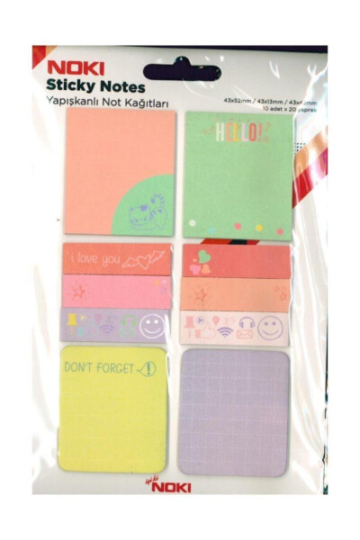 Memo Bosib Chiqarilgan Yopishqoq Qog'ozlar Turli O'lchamlar 20 Varag' (postit) - NOKI (1)