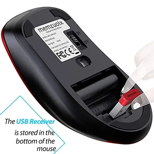 memzuoix 2.4G Wireless Mouse, 1400 DPI Mobile Optical Cordless Mouse with USB Receiver, Portable Computer Mice for Laptop, PC, Desktop, MacBook, 5 Buttons, Red - 5