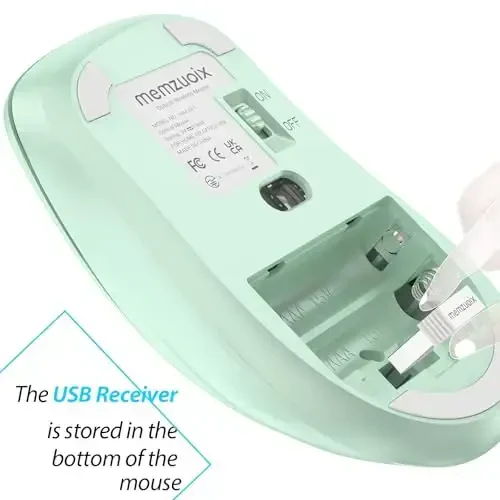 memzuoix 2.4G Wireless Mouse, 1400 DPI Computer Mice USB Receiver, Portable Wireless USB Mouse Battery Powered Cordless Mice for Laptop, PC, Desktop, 5 Buttons (Light Green) - 4