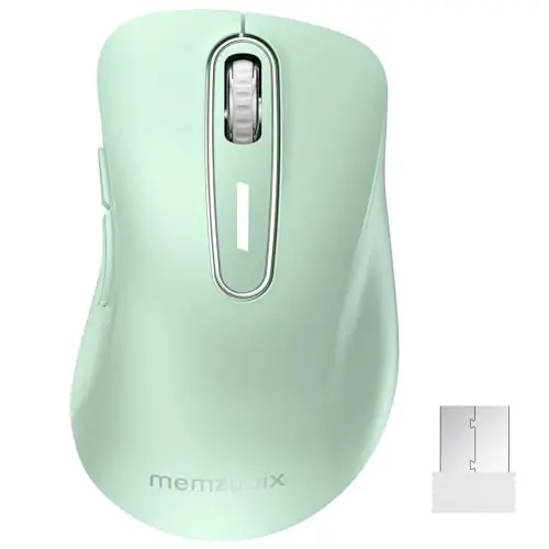 memzuoix 2.4G Wireless Mouse, 1400 DPI Computer Mice USB Receiver, Portable Wireless USB Mouse Battery Powered Cordless Mice for Laptop, PC, Desktop, 5 Buttons (Light Green) - 1