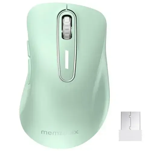 memzuoix 2.4G Wireless Mouse, 1400 DPI Computer Mice USB Receiver, Portable Wireless USB Mouse Battery Powered Cordless Mice for Laptop, PC, Desktop, 5 Buttons (Light Green) - MEMZUOIX