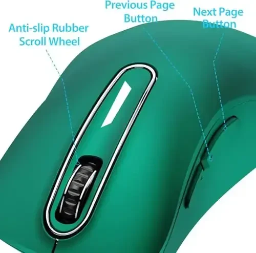 memzuoix 2.4G Wireless Mouse, 1400 DPI Computer Mice USB Receiver, Portable Wireless USB Mouse Battery Powered Cordless Mice for Laptop, PC, Desktop, 5 Buttons (Dark Green) - 3