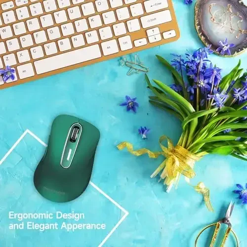 memzuoix 2.4G Wireless Mouse, 1400 DPI Computer Mice USB Receiver, Portable Wireless USB Mouse Battery Powered Cordless Mice for Laptop, PC, Desktop, 5 Buttons (Dark Green) - 5