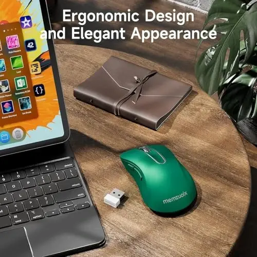 memzuoix 2.4G Wireless Mouse, 1400 DPI Computer Mice USB Receiver, Portable Wireless USB Mouse Battery Powered Cordless Mice for Laptop, PC, Desktop, 5 Buttons (Dark Green) - 6