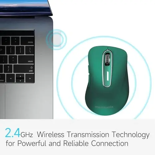 memzuoix 2.4G Wireless Mouse, 1400 DPI Computer Mice USB Receiver, Portable Wireless USB Mouse Battery Powered Cordless Mice for Laptop, PC, Desktop, 5 Buttons (Dark Green) - 2