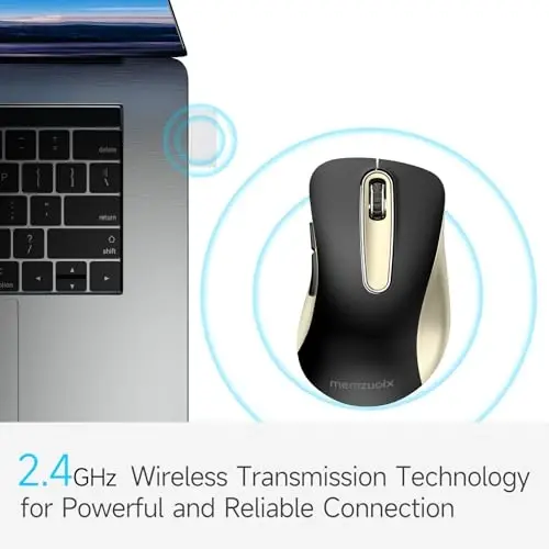 memzuoix 2.4G Wireless Mouse, 1400 DPI Computer Mice with USB Receiver, Portable Wireless USB Battery Powered Cordless Mouse for Laptop, PC, Desktop, 5 Buttons (Black Gold) - 2