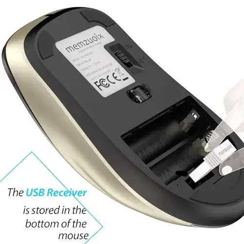 memzuoix 2.4G Wireless Mouse, 1400 DPI Computer Mice with USB Receiver, Portable Wireless USB Battery Powered Cordless Mouse for Laptop, PC, Desktop, 5 Buttons (Black Gold) - 5