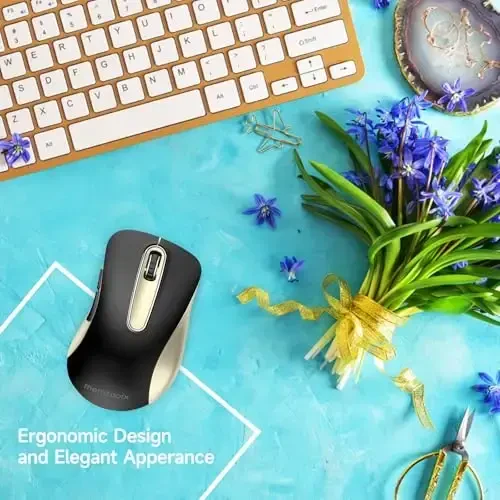 memzuoix 2.4G Wireless Mouse, 1400 DPI Computer Mice with USB Receiver, Portable Wireless USB Battery Powered Cordless Mouse for Laptop, PC, Desktop, 5 Buttons (Black Gold) - 6