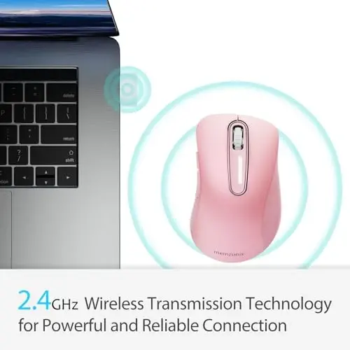 memzuoix 2.4G Wireless Mouse, 1400 DPI Mobile Optical Cordless Mouse with USB Receiver, Portable Computer Mice for Laptop, PC, Desktop, MacBook, 5 Buttons (Pink) - 3
