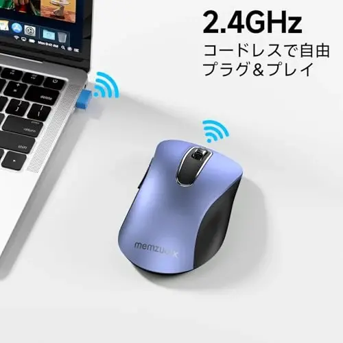 memzuoix 2.4G Wireless Mouse, 1400 DPI Mobile Optical Cordless Mouse with USB Receiver, Portable Computer Mice Wireless Mice for Laptop, PC, Desktop, MacBook, 5 Buttons (Navy Blue) - 2