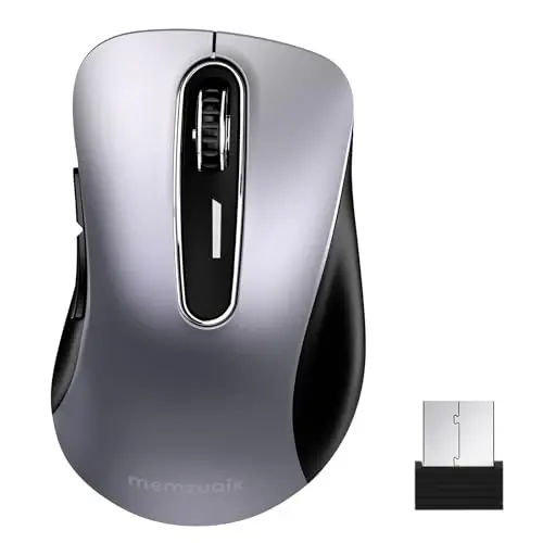 memzuoix 2.4G Wireless Mouse, 1400 DPI Mobile Optical Cordless Mouse with USB Receiver, Portable Computer Mice Wireless Mice for Laptop, PC, Desktop, MacBook, 5 Buttons (Gunmetal) - 1