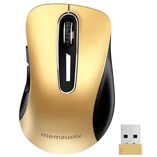 memzuoix 2.4G Wireless Mouse, 1400 DPI Mobile Optical Cordless Mouse with USB Receiver, Portable Computer Mice Wireless Mice for Laptop, PC, Desktop, MacBook, 5 Buttons (Gold) - 1