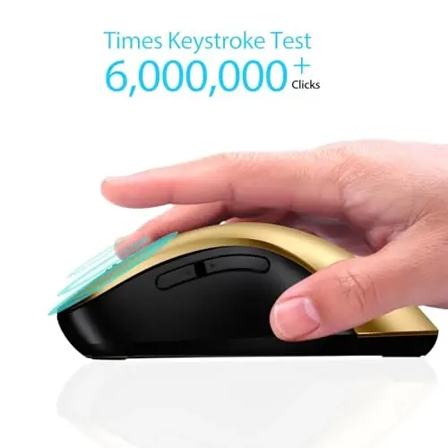 memzuoix 2.4G Wireless Mouse, 1400 DPI Mobile Optical Cordless Mouse with USB Receiver, Portable Computer Mice Wireless Mice for Laptop, PC, Desktop, MacBook, 5 Buttons (Gold) - 4