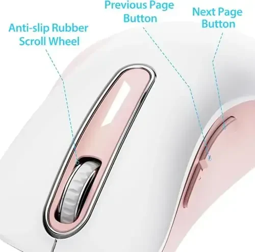 memzuoix 2.4G Wireless Mouse, 1400 DPI Computer Mice with USB Receiver, Portable Wireless USB Mouse Battery Powered Cordless Mice for Laptop, PC, Desktop, 5 Buttons (White Pink) - 3