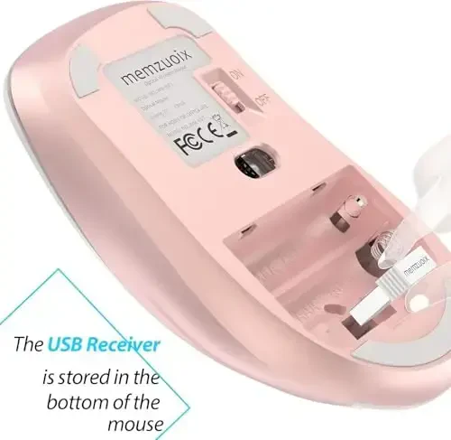 memzuoix 2.4G Wireless Mouse, 1400 DPI Computer Mice with USB Receiver, Portable Wireless USB Mouse Battery Powered Cordless Mice for Laptop, PC, Desktop, 5 Buttons (White Pink) - 5