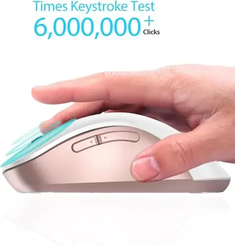 memzuoix 2.4G Wireless Mouse, 1400 DPI Computer Mice with USB Receiver, Portable Wireless USB Mouse Battery Powered Cordless Mice for Laptop, PC, Desktop, 5 Buttons (White Pink) - 4