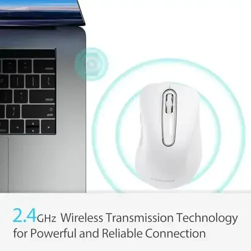 memzuoix 2.4G Wireless Mouse, 1400 DPI Computer Mice with USB Receiver, Portable Wireless USB Mouse Battery Powered Cordless Mice for Laptop, PC, Desktop, 5 Buttons (White) - 1