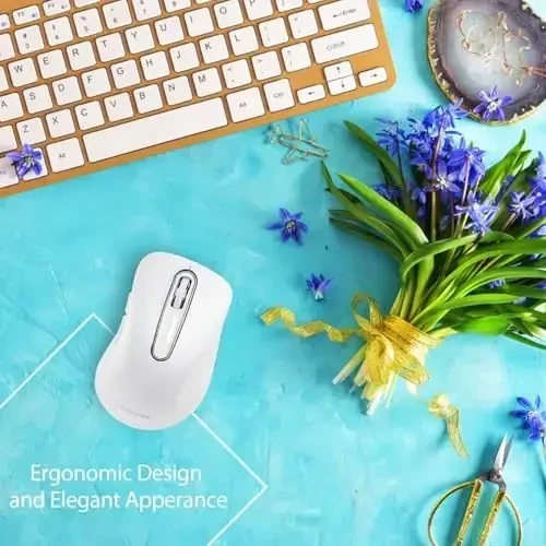 memzuoix 2.4G Wireless Mouse, 1400 DPI Computer Mice with USB Receiver, Portable Wireless USB Mouse Battery Powered Cordless Mice for Laptop, PC, Desktop, 5 Buttons (White) - 3