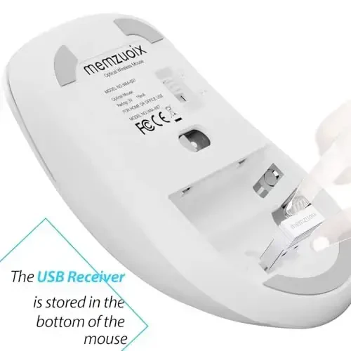 memzuoix 2.4G Wireless Mouse, 1400 DPI Computer Mice with USB Receiver, Portable Wireless USB Mouse Battery Powered Cordless Mice for Laptop, PC, Desktop, 5 Buttons (White) - 4