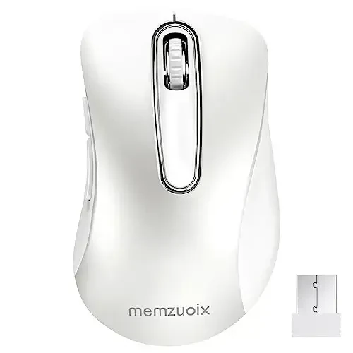 memzuoix 2.4G Wireless Mouse, 1400 DPI Computer Mice with USB Receiver, Portable Wireless USB Mouse Battery Powered Cordless Mice for Laptop, PC, Desktop, 5 Buttons (White) - 6