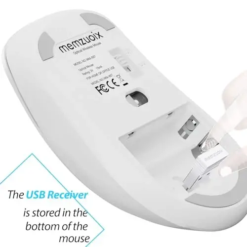 memzuoix 2.4G Wireless Mouse, 1400 DPI Computer Mice with USB Receiver, Portable Wireless USB Mouse Battery Powered Cordless Mice for Laptop, PC, Desktop, 5 Buttons (White) - 4