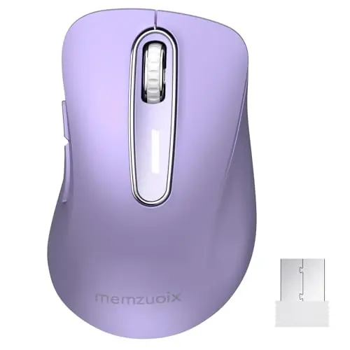 memzuoix 2.4G Wireless Mouse, 1400 DPI Computer Mice with USB Receiver, Portable Wireless USB Mouse Battery Powered Cordless Mice for Laptop, PC, Desktop, 5 Buttons (Lilac) - 1