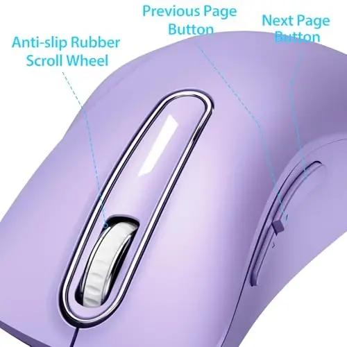 memzuoix 2.4G Wireless Mouse, 1400 DPI Computer Mice with USB Receiver, Portable Wireless USB Mouse Battery Powered Cordless Mice for Laptop, PC, Desktop, 5 Buttons (Lilac) - 3
