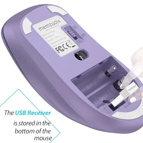 memzuoix 2.4G Wireless Mouse, 1400 DPI Computer Mice with USB Receiver, Portable Wireless USB Mouse Battery Powered Cordless Mice for Laptop, PC, Desktop, 5 Buttons (Lilac) - 6