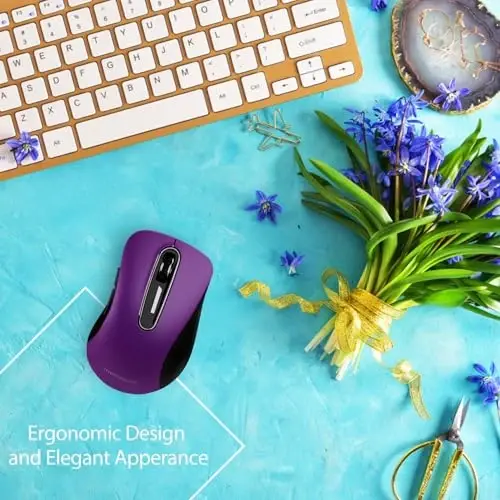memzuoix 2.4G Wireless Mouse, 1400 DPI Computer Mice with USB Receiver, Portable Wireless USB Mouse Battery Powered Cordless Mice for Laptop, PC, Desktop, 5 Buttons, Purple - 5