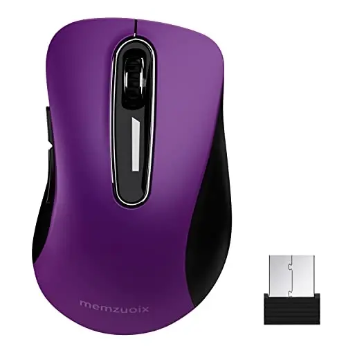 memzuoix 2.4G Wireless Mouse, 1400 DPI Computer Mice with USB Receiver, Portable Wireless USB Mouse Battery Powered Cordless Mice for Laptop, PC, Desktop, 5 Buttons, Purple - 6