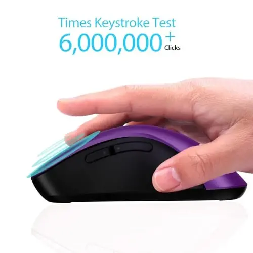 memzuoix 2.4G Wireless Mouse, 1400 DPI Computer Mice with USB Receiver, Portable Wireless USB Mouse Battery Powered Cordless Mice for Laptop, PC, Desktop, 5 Buttons, Purple 