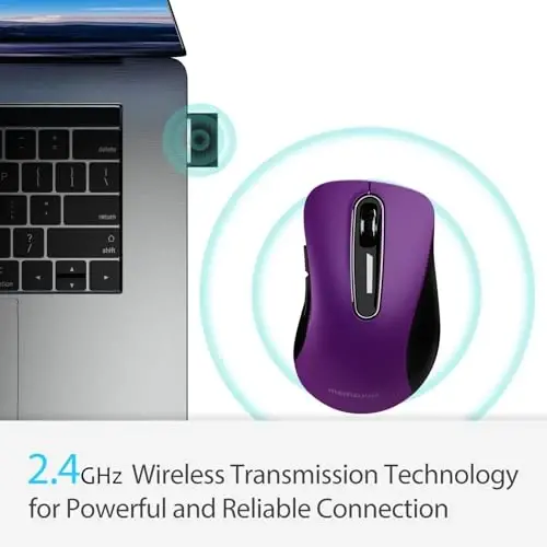 memzuoix 2.4G Wireless Mouse, 1400 DPI Computer Mice with USB Receiver, Portable Wireless USB Mouse Battery Powered Cordless Mice for Laptop, PC, Desktop, 5 Buttons, Purple - 3