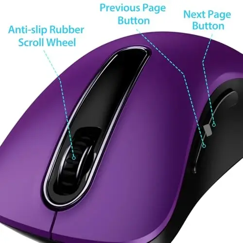 memzuoix 2.4G Wireless Mouse, 1400 DPI Computer Mice with USB Receiver, Portable Wireless USB Mouse Battery Powered Cordless Mice for Laptop, PC, Desktop, 5 Buttons, Purple - 4
