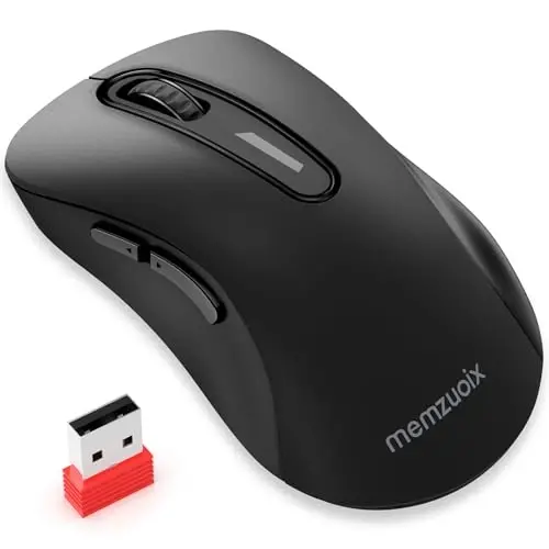 memzuoix 2.4G Wireless Mouse, 1400 DPI Computer Mice with USB Receiver, Portable Wireless USB Battery Powered Cordless Mouse for Laptop, PC, Desktop, 5 Buttons (Matte Black) - 5