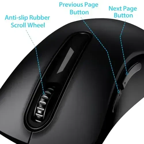 memzuoix 2.4G Wireless Mouse, 1400 DPI Computer Mice with USB Receiver, Portable Wireless USB Battery Powered Cordless Mouse for Laptop, PC, Desktop, 5 Buttons (Matte Black) - 2