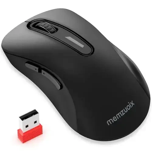 memzuoix 2.4G Wireless Mouse, 1400 DPI Computer Mice with USB Receiver, Portable Wireless USB Battery Powered Cordless Mouse for Laptop, PC, Desktop, 5 Buttons (Matte Black) - 6