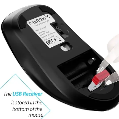 memzuoix 2.4G Wireless Mouse, 1400 DPI Computer Mice with USB Receiver, Portable Wireless USB Battery Powered Cordless Mouse for Laptop, PC, Desktop, 5 Buttons (Matte Black) - 4