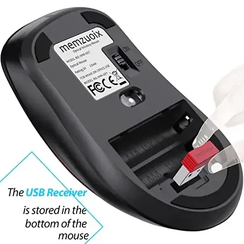 memzuoix 2.4G Wireless Mouse, 1400 DPI Computer Mouse with USB Receiver, Portable Wireless USB Mice Battery Powered Cordless Mice for Laptop, PC, Desktop, 5 Buttons (Black) - 6