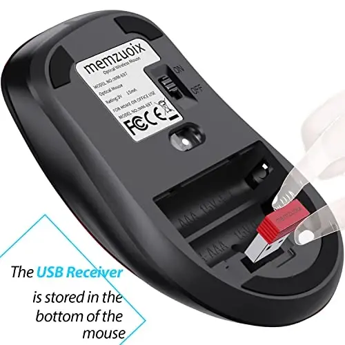 memzuoix 2.4G Wireless Mouse, 1400 DPI Computer Mouse with USB Receiver, Portable Wireless USB Mice Battery Powered Cordless Mice for Laptop, PC, Desktop, 5 Buttons (Black) - 5