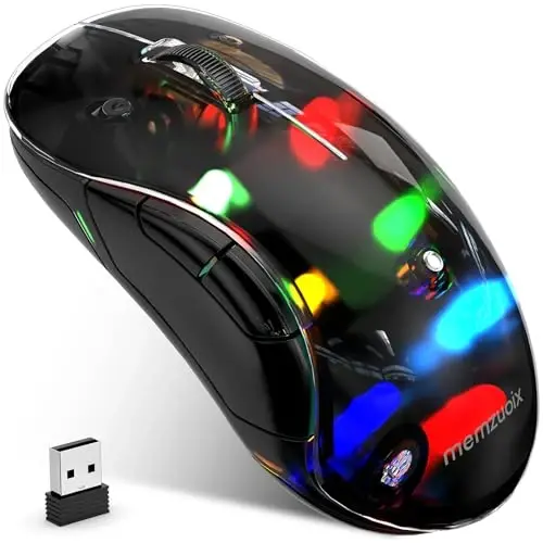 memzuoix 2.4G LED Wireless Mouse, Rechargeable Ergonomic Mouse with Detachable Cover, 1200 DPI Portable Optical Computer Mouse with USB Receiver for Laptop, PC, Desktop and MacBook, 5 Buttons-Black - 1