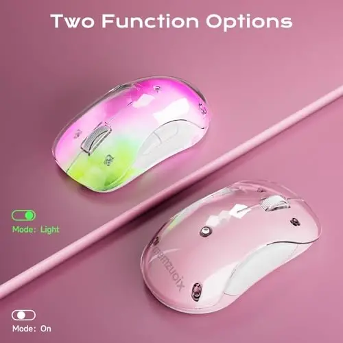 memzuoix 2.4G LED Wireless Mouse, Rechargeable Ergonomic Mouse with Detachable Cover, 1200 DPI Portable Optical Computer Mouse with USB Receiver for Laptop, PC, Desktop and MacBook, 5 Buttons-Pink - 1